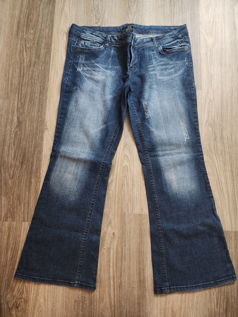 Vanity Dark Blue Distressed Flare Jeans